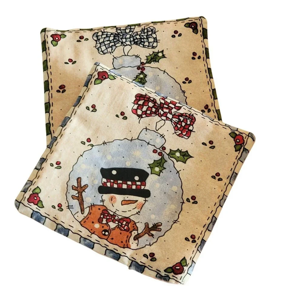 VTG 80s 90s Y2k Cottage core Snowman-Themed Quilted Placemats